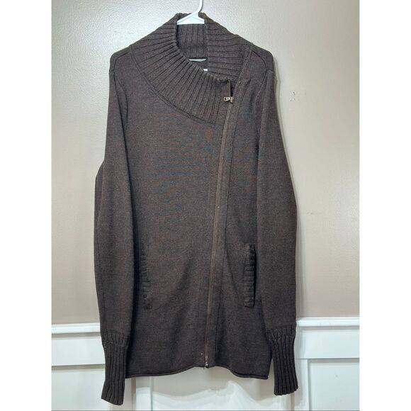 NWOT Athleta Chill Factor High Neck Collar Full Zip Up Wool Blend Sweater Large - Picture 3 of 13